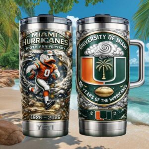 Miami Hurricanes 100th Anniversary Sebastian the Ibis Yeti Travel Tumbler