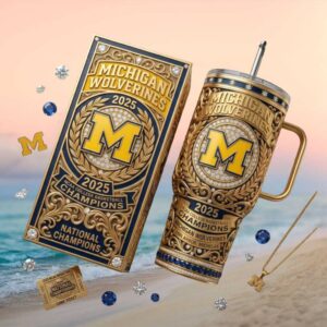Michigan Wolverines 2025 NCAA Basketball National Champions Gold Filigree Tumbler