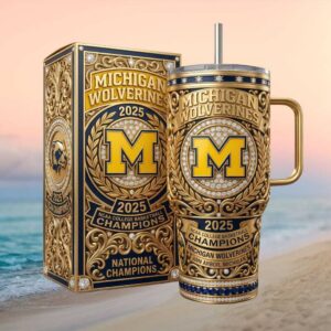 Michigan Wolverines 2025 NCAA College Basketball National Champions Gold Tumbler