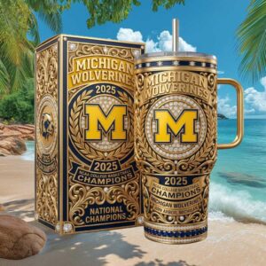 Michigan Wolverines 2025 NCAA College Basketball National Champions Gold Tumbler