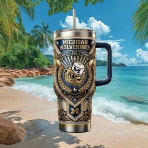 Michigan Wolverines “Hail to the Victors” Sailor Mascot Luxury Gold Tumbler
