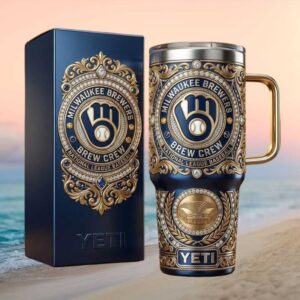 Milwaukee Brewers Brew Crew National League Baseball Luxury Tumbler   Gold Filigree Edition