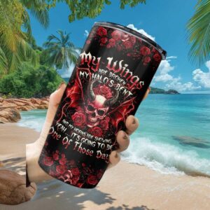 My Wings Are Broken My Halo’s Bent Red Skull Devil Horns Tumbler My Wings Are Broken My Halo’s Bent Red Skull Devil Horns Tumbler