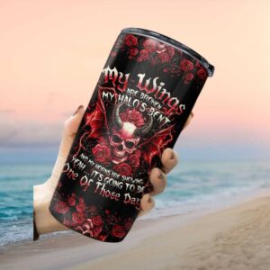My Wings Are Broken My Halo's Bent Red Skull Devil Horns Tumbler