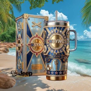 NSYNC No Strings Attached 1995 Era Luxury Blue and Gold Rhinestone Anniversary Tumbler