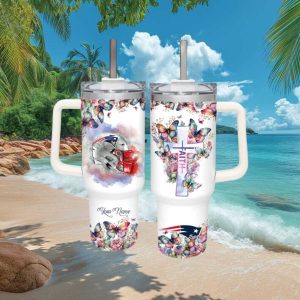 New England Patriots Faith Cross Tumbler Floral Butterfly Patriots Helmet Gift