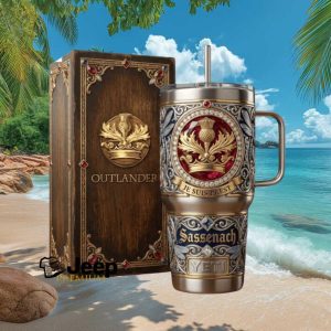 Outlander Sassenach Je Suis Prest Scottish Thistle Crest Luxury Engraved Silver Tumbler
