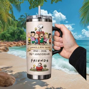 Peanuts Snoopy and Friends 76th Anniversary 1950 2026 Commemorative Tumbler with Handle