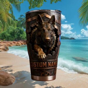 Personalized 3D Steampunk German Shepherd Metal Armor Tumbler