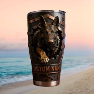 Personalized 3D Steampunk German Shepherd Metal Armor Tumbler