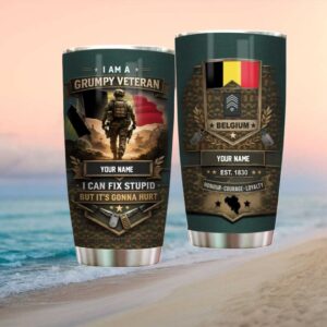 Personalized Belgium Veteran Grumpy Veteran I Can Fix Stupid Tumbler