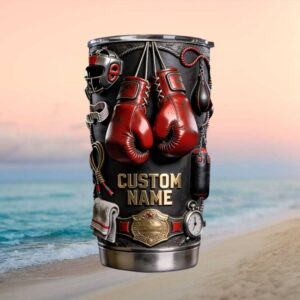 Personalized Boxing Gloves 3D Sculpted Tumbler   Custom Name Combat Sports Gift