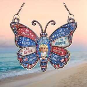 Personalized Butterfly Positive Affirmations Stars and Stripes Kid Ornament