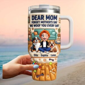 Personalized Dear Mom Dog Lover Mother’s Day 3D Cartoon Style 40oz Tumbler