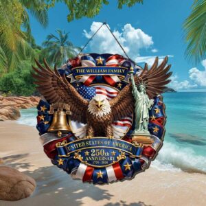 Personalized Family USA 250th Anniversary Eagle and Liberty Bell Ornament