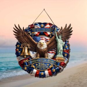 Personalized Family USA 250th Anniversary Eagle and Liberty Bell Ornament
