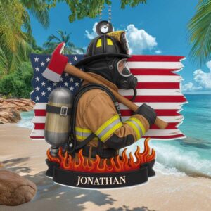 Personalized Firefighter American Flag Ornament