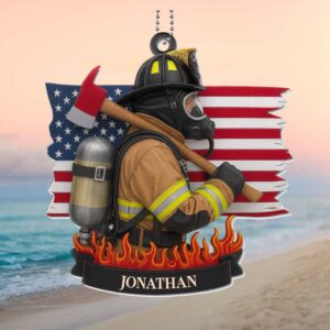 Personalized Firefighter American Flag Ornament