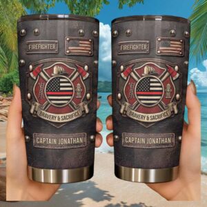 Personalized Firefighter Captain Bravery & Sacrifice Leather Look Tumbler