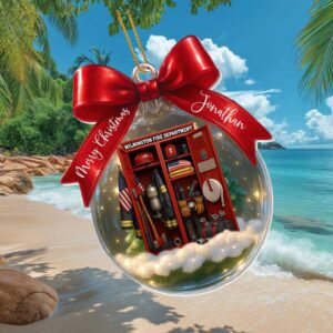 Personalized Firefighter Locker Snow Globe Ornament   Custom Name & Fire Dept Christmas Gift