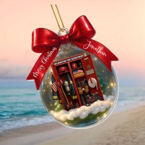 Personalized Firefighter Locker Snow Globe Ornament   Custom Name & Fire Dept Christmas Gift