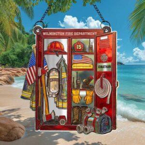 Personalized Firefighter Locker Stained Glass Style Ornament