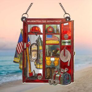 Personalized Firefighter Locker Stained Glass Style Ornament