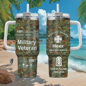 Personalized German Heer Military Veteran Flecktarn Camo Tumbler   Custom Rank and Name