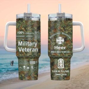 Personalized German Heer Military Veteran Flecktarn Camo Tumbler   Custom Rank and Name