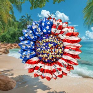 Personalized Grandkids Names Patriotic Sunflower Hanging Ornament