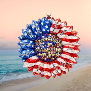 Personalized Grandkids Names Patriotic Sunflower Hanging Ornament