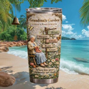 Personalized Grandma’s Garden Custom Grandkids Names Floral Tumbler