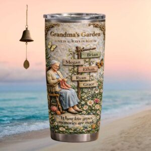 Personalized Grandma’s Garden Custom Grandkids Names Floral Tumbler