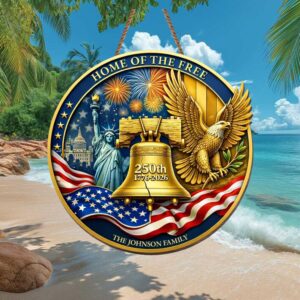 Personalized Home of the Free 250th Anniversary Liberty Bell Wall Plaque Ornament