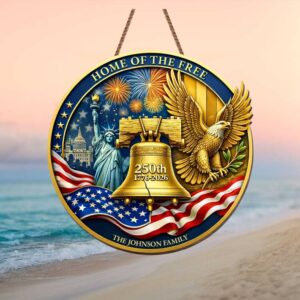 Personalized Home of the Free 250th Anniversary Liberty Bell Wall Plaque Ornament