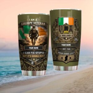 Personalized Ireland Flag Grumpy Veteran Custom Name Camo Tumbler