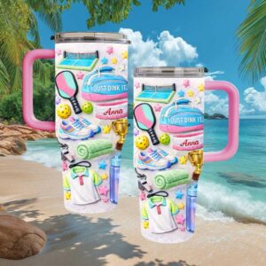 Personalized Pickleball Just Dink It Colorful 40oz Insulated Travel Tumbler (2) Personalized Pickleball Just Dink It Colorful 40oz Insulated Travel Tumbler (2)