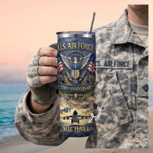 Personalized U.S. Air Force 250th Anniversary Fighter Jet Tumbler