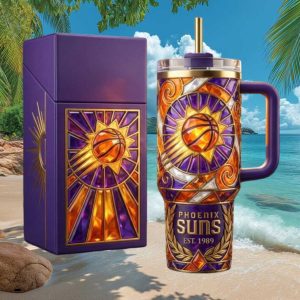 Phoenix Suns NBA Basketball Stained Glass Est. 1989 Purple & Orange Tumbler