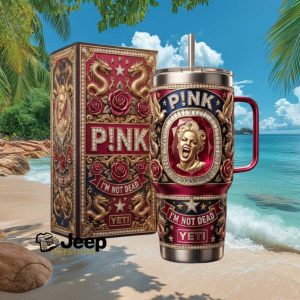 P!nk I'm Not Dead Tribute Ruby Red and Gold Dragon Filigree Luxury Tumbler with Box