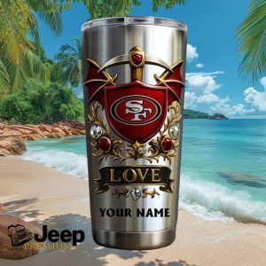 San Francisco 49ers Custom Name Football Fan Gift Retro Red Crest Stainless Steel Insulated Tumbler