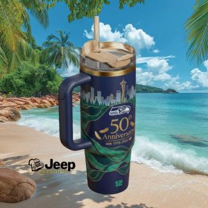 Seattle Seahawks 50th Anniversary 1976 2026 Skyline Edition Navy & Green Sports Tumbler