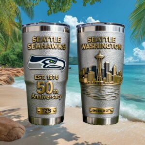 Seattle Seahawks 50th Anniversary Tumbler Est. 1976 Emerald City Edition 40oz Stainless Steel Travel Tumbler Seattle Seahawks 50th Anniversary Tumbler Est. 1976 Emerald City Edition 40oz Stainless Steel Travel Tumbler