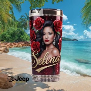 Selena Quintanilla Red Rose Queen of Tejano Music 40oz Glitter Portrait Travel Tumbler