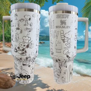 Snoopy Peanuts Gang All Over Print Laser Engraved White Tumbler with Handle