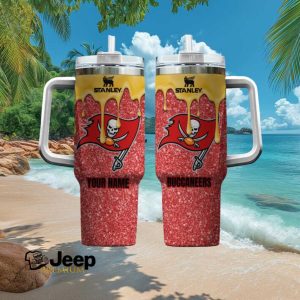 Tampa Bay Buccaneers Custom Red Glitter Drip 40oz Tumbler Personalized NFL Football Gift