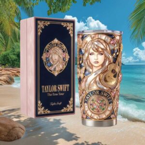 Taylor Swift The Eras Tour Portrait Butterfly & Guitar Stained Glass Tumbler Taylor Swift The Eras Tour Portrait Butterfly & Guitar Stained Glass Tumbler