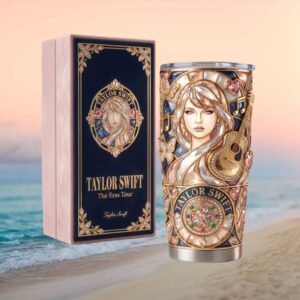 Taylor Swift The Eras Tour Portrait Butterfly & Guitar Stained Glass Tumbler