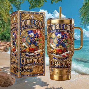 Team USA Double Gold Champions Hockey 40oz Gold Plated Tumbler