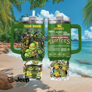 Teenage Mutant Ninja Turtles Custom Name Stanley Style Pizza Obsessed Green Tumbler